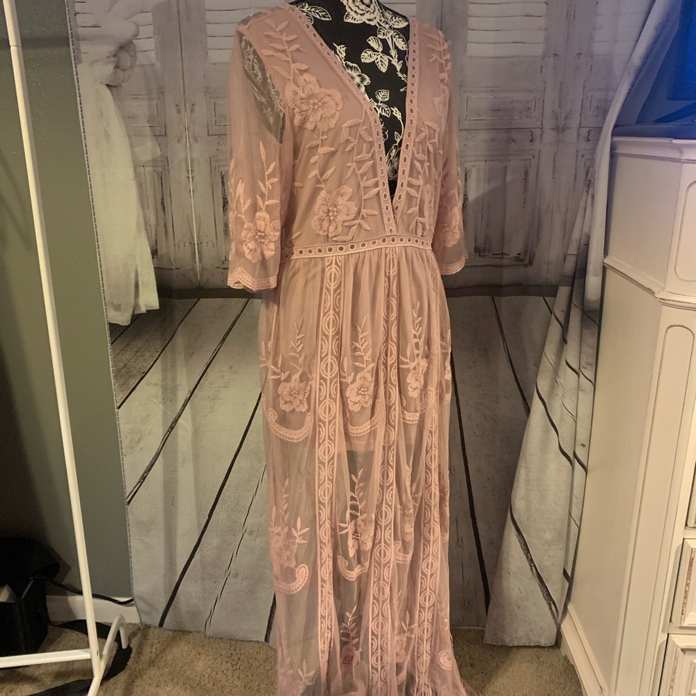 Mauve deep V-neck Maxi dress